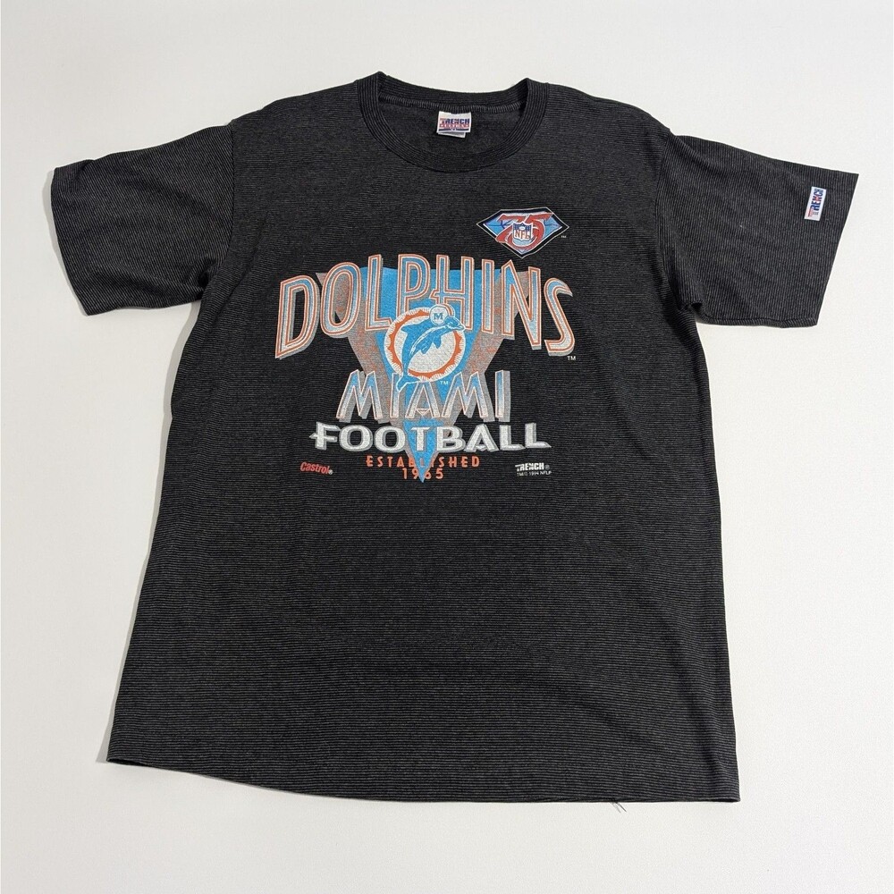 Vintage 1994 Miami Dolphins Football Graphic T-Shirt NFL Trench Size XL Stripped